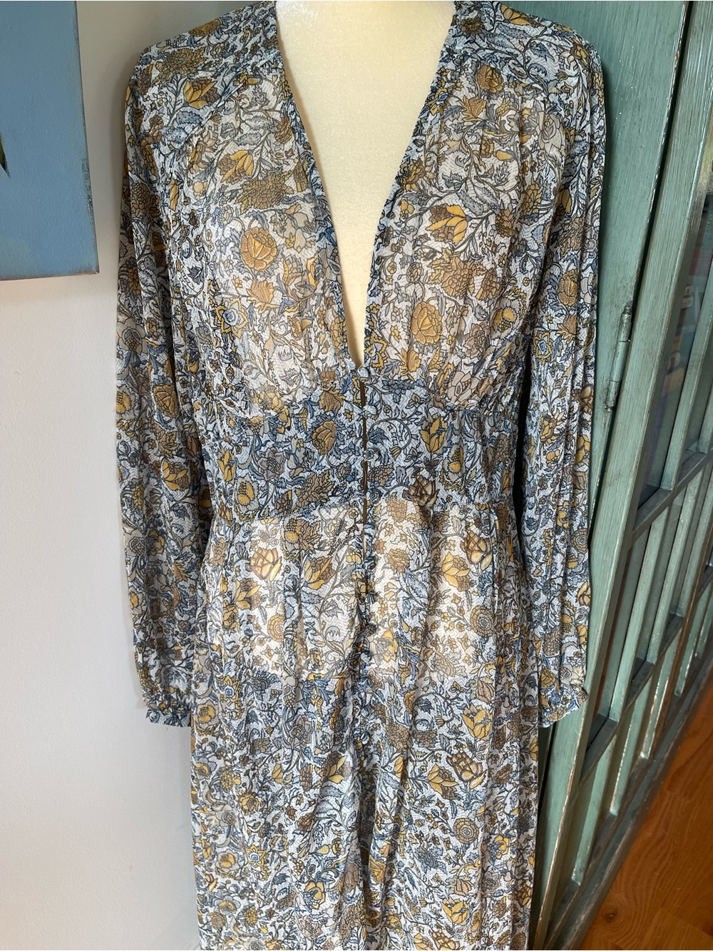 Free People Floral Maxi Dress in Mustard and Gray size M